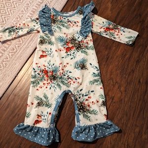 Never worn holiday jumpsuit with ruffles